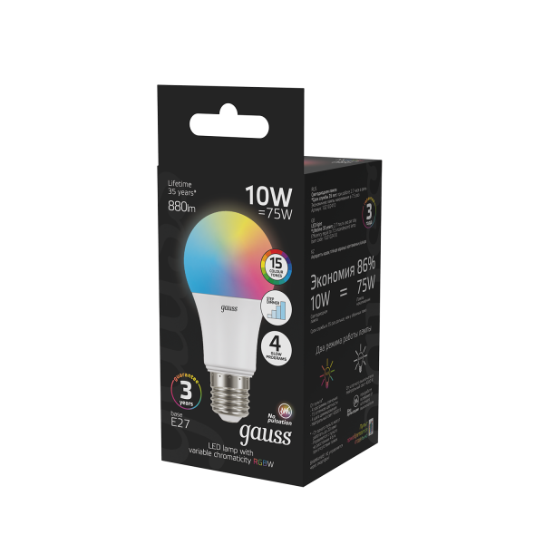 Купить Gauss Лампа A60 10W E27 RGBW димирование LED 1/50 102102410