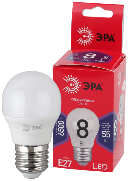 ЭРА LED P45-8W-865-E27 R (диод, шар, 8Вт, хол, E27)