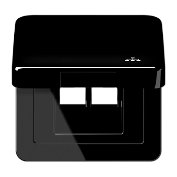 JUNG Накладка и крышка для двойных UAE розеток с символом "сеть" термопласт черный CD590KLLANSW