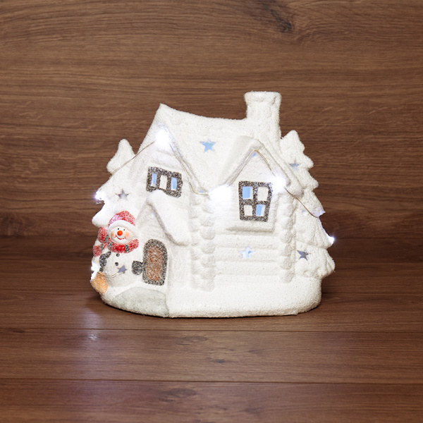 NEON-NIGHT Керамическая фигурка «Домик со снеговиком» 26.2х9.5х23.3 см 505-007