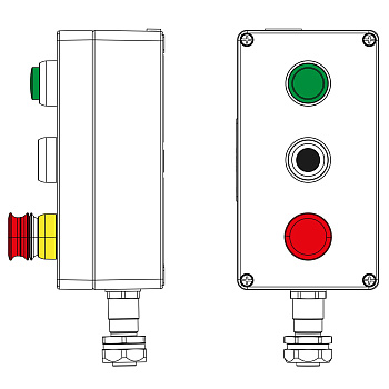 DKC Взрывозащищенный пост управления из алюминия CPE-A-14-(1xLG(250)-1xP1B(11)-1xP6E(11))-1xKAEPM2MHK-20(C)1Ex d e IIC Т5 Gb / Ex tb IIIC T95°C Db IP6