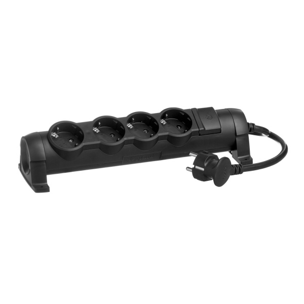 Купить Legrand Комфорт Черный Удлинитель 4x2К+З с выкл., кабель 3м, фиксир. поворотный блок, возможно крепление к стене 694605