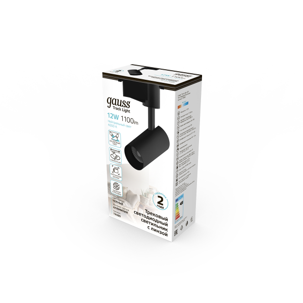 Купить Gauss Светильник трековый цилиндр 12W 1100lm 4000K 180-220V IP20 55*185мм черный линза 36º LED TR080