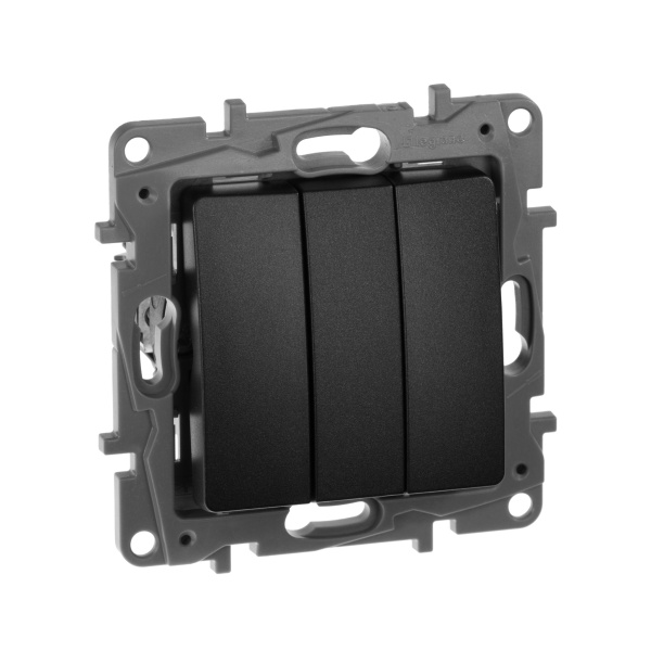 Legrand Etika Антрацит Выключатель 3-клавишный, 10А, авт. клем. 672613