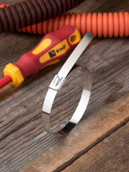 Купить EKF PROxima Хомут AISI 304 из нержавеющей стали, 7.9x200 (100 шт.) FlexLock plc-fl-tss-304-7.9x200