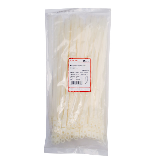 Купить DKC Хомут P6.6 с монтажным отверстием, белый, 7,8x300
