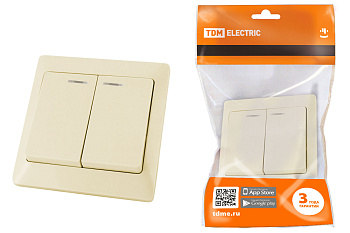 TDM Выключатель 2 кл. с подсветкой 10А сл. кость "Ильмень" SQ1823-0104