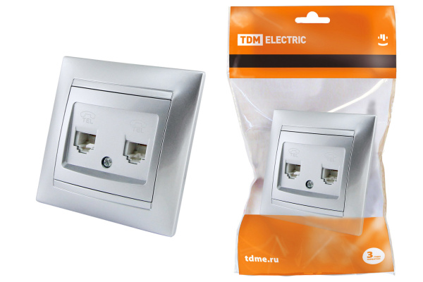 TDM Розетка двойная телефонная RJ11  серебр. металлик "Лама" SQ1815-0218