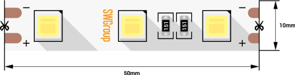 SWG Лента светодиодная стандарт 5054, 60 LED/м, 14,4 Вт/м, 12В , IP20, Цвет: Теплый белый SWG560-4.1-14.4-WW