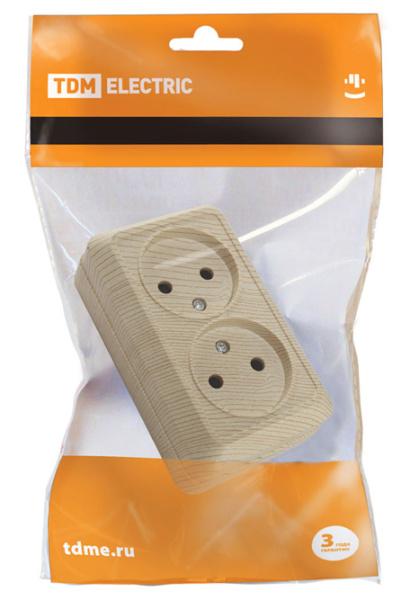 Купить TDM Розетка двойная 2П открытой установки IP20 10А, сосна "Ладога" SQ1801-0051