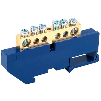 Шина «N» нулевая с синим изолятором на DIN-рейку 8x12 мм стойка бол. 6 групп Rexant 11-2346