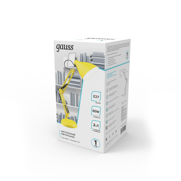 Купить Gauss Светильник настольный модель GTL003 60W 220-240V E27 желтый струбцина и основание 1/12 GT0035