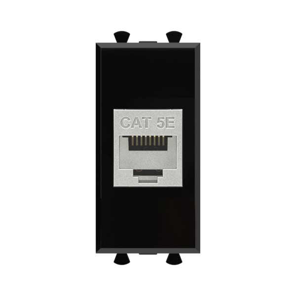 DKC Компьютерная розетка RJ-45 без шторки модульная, кат.5е экранированная, "Avanti", "Черный квадрат", 1 модуль