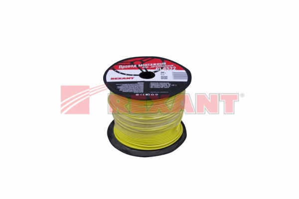 Купить Провод ПГВА 1 х 1.00мм², 100м, ЖЕЛТЫЙ Rexant 01-6522