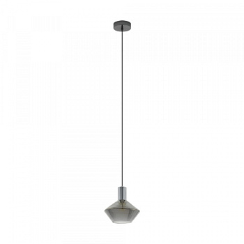 Eglo 97423 Подвес PONZANO, 1х60W(E27), ?200, H1100, сталь, никель черный/дымчатое стекло, черный-прозрачный