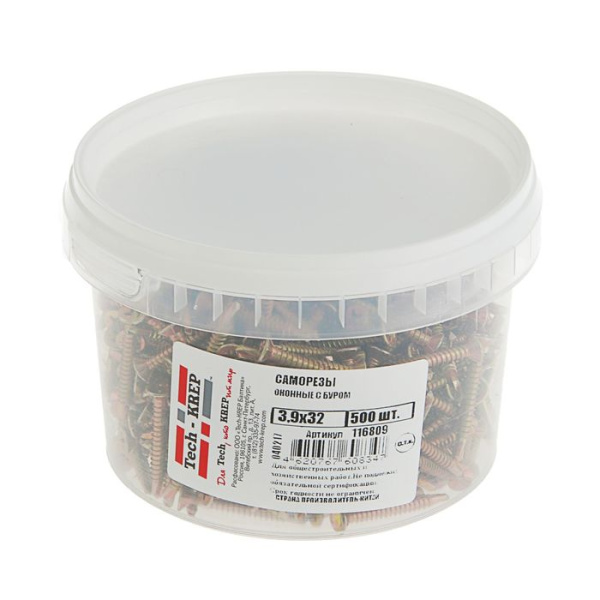 Tech-Krep Саморезы оконные с буром 3,9х32 (500 шт) - ведро мал 116809