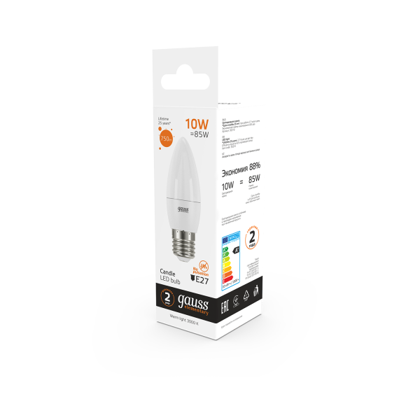 Купить Gauss Лампа Elementary Свеча 10W 750lm 3000K E27 LED 30210