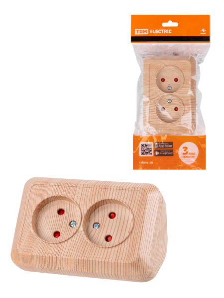 TDM Розетка угловая двойная 2П открытой установки с з/ш IP20 250В 10А сосна "Ладога" SQ1801-0442