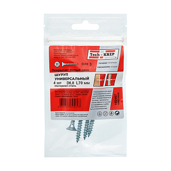 Tech-Krep Саморез ШУц 6,0х70 пот. гол. (4 шт) - пакет 102457