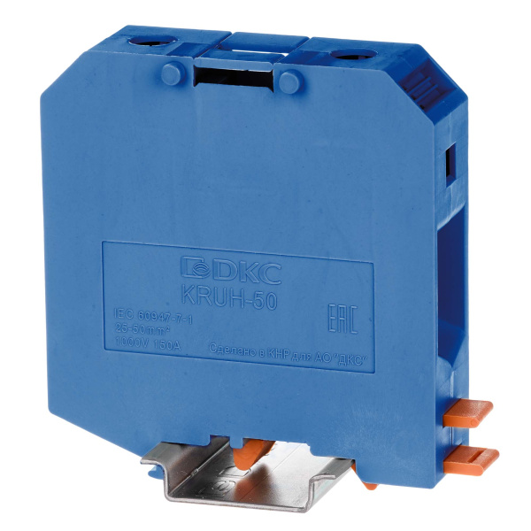 DKC Nuputuk Клемма проходная, винтовой зажим, 2 точки подключения, 50 кв.мм, синяя