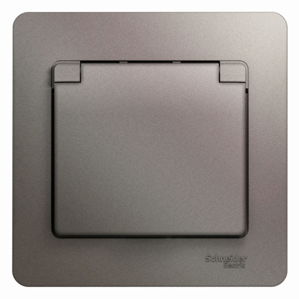 Systeme Electric Glossa Платина Розетка с/з со шторками с крышкой IP20 (в сборе)