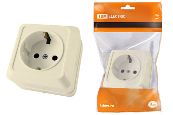 TDM Розетка 2П+3 открытой установки IP20 16А 250В (керамика) сл. кость "Ладога" SQ1801-0211