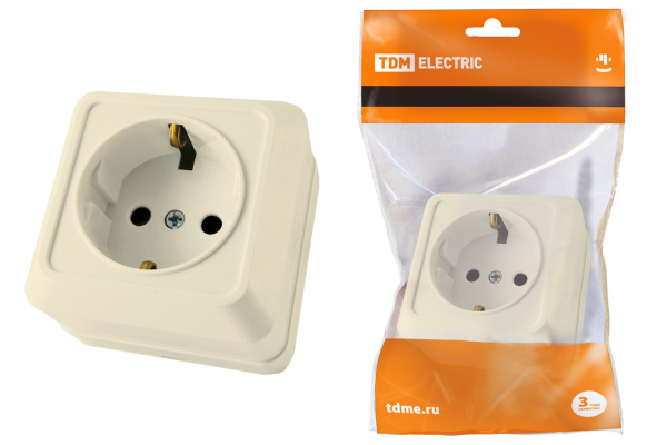 TDM Розетка 2П+3 открытой установки IP20 16А 250В (керамика) сл. кость "Ладога" SQ1801-0211