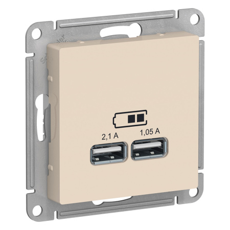 SE AtlasDesign Беж USB, 5В, 1 порт x 2,1 А, 2 порта х 1,05 А, механизм ATN000233