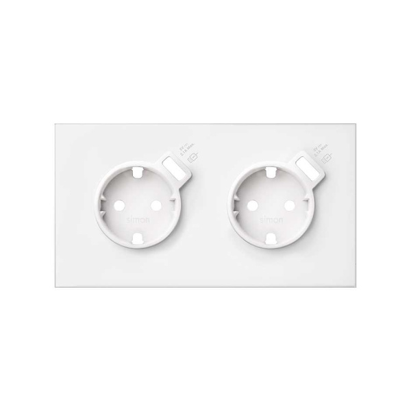 Simon 100 Белый матовый Кит 2 поста, фронт. Накладка на 2 розетки Schuko с з/у USB SC 10020211-230