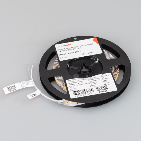 Купить Arlight Лента COB-X192-10mm 24V Warm3000 (14.4 W/m, IP20, DOT, 5m) (Открытый) 036840
