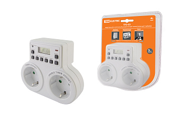 TDM Таймер розеточный ТРЭ-03-1мин/7дн-10on/off-2х8А-2р (недельный, 2 розетки) SQ1506-0006