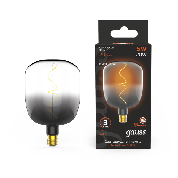 Купить Gauss Лампа Filament V140 5W 200lm 1800К Е27 black-clear flexible LED 1008802105