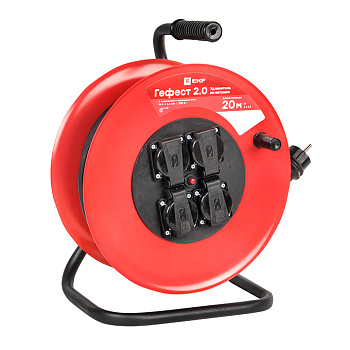EKF PROxima Удлинитель на катушке "Гефест 2.0" 4 гнезда 20м с заземлением и предохранителем КГ 3*2,5 16А/3,5кВт IP44