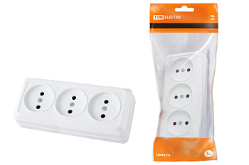 TDM Розетка 3-х местная горизонтальная 2П открытой установки IP20 10A белая "Ладога" SQ1801-0124