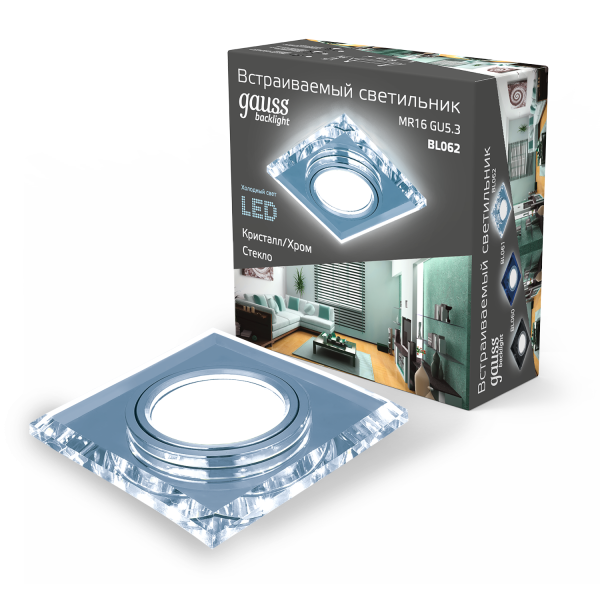 Купить Gauss Светильник Backlight BL062 Квадрат. Кристалл/Хром, Gu5.3, LED 4100K