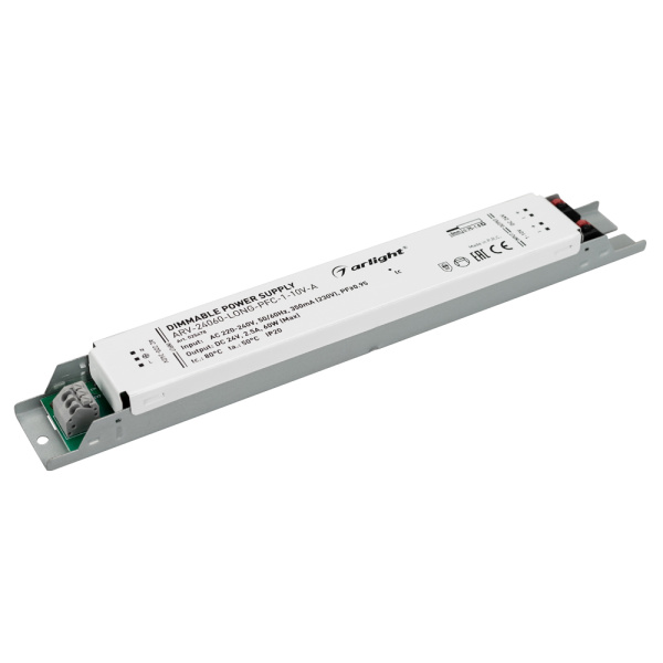 Arlight Блок питания ARV-24060-LONG-PFC-1-10V-A (24V, 2.5A, 60W) (IP20 Металл, 5 лет) 025478