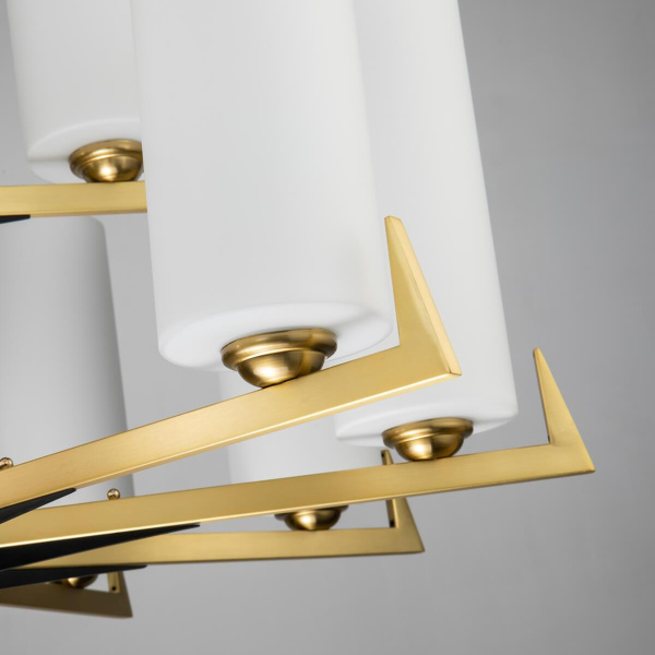 Купить Favourite 2623-15P подвесная люстра Каркас цвета латунь с элементами черного цвета, плафоны из белого матового стекла