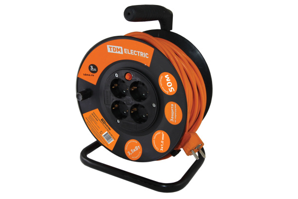 TDM Удлинитель силовой на катушке УКз16-004 (4 места/50м ПВС 3х1,0) SQ1301-0533