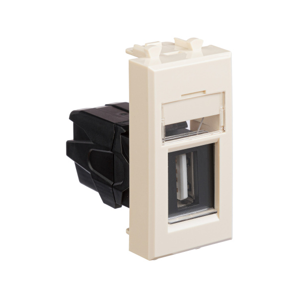 Купить DKC USB 2.0 розетка модульная, тип А-А, "Avanti", "Ванильная дымка", 1 модуль