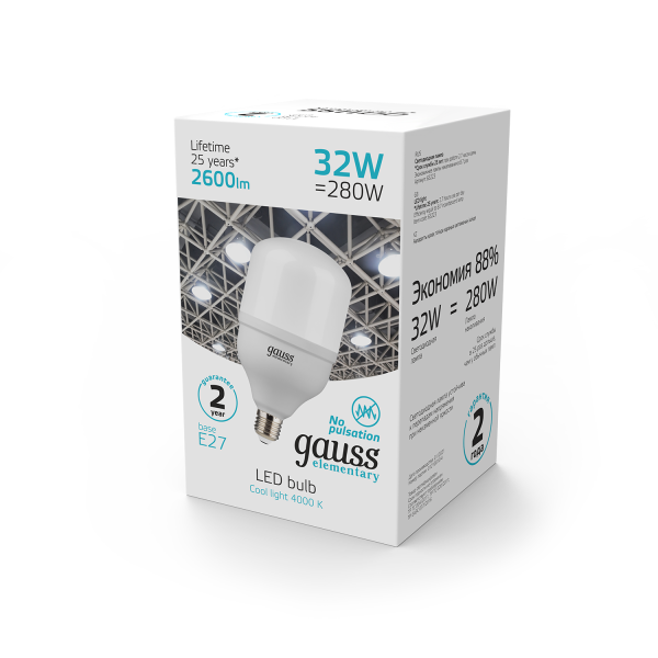 Купить Gauss Лампа Elementary T100 32W 2600lm 4000K E27 LED 63223