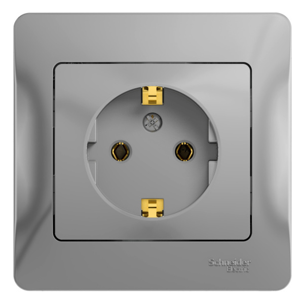 Systeme Electric Glossa Алюминий Розетка с/з (в сборе с рамкой)