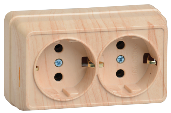 Купить IEK OKTAVA РС22-3-ОС Розетка 2местн. с з/к 16А откр.уст. (сосна)