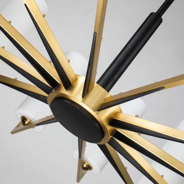 Купить Favourite 2623-12P подвесная люстра Каркас цвета латунь с элементами черного цвета, плафоны из белого матового стекла