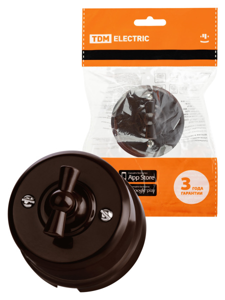 TDM Выключатель поворотный проходной с ручкой (бантик) 10А коричневый «Виви» SQ1820-1405