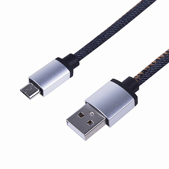 USB кабель MicroUSB, шнур в джинсовой оплетке Rexant 18-4242