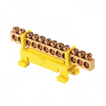 EKF PROxima Шина "0" PE (6х9мм) 12 отверстий латунь желтый изолятор тип "Стойка" на DIN-рейку