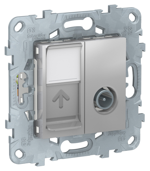 Купить SE Unica New Алюминий Розетка TV одиночная + комп. RJ45 кат.6 UTP, 1 модуль NU547030