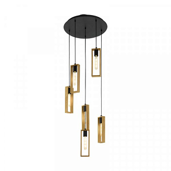 Eglo 49549 Подвес LITTLETON, 6x60W (E27), 500, H1500, сталь, черный/дерево, коричневый Eglo 49549 Подвес LITTLETON, 6x60W (E27), 500, H1500, сталь, черный/дерево, коричневый