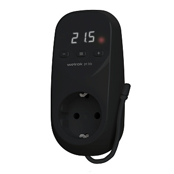 Welrok pt bk Терморегулятор цифровой с индикацией температуры в розетку 16 А, 3000 ВА, 0…30  °С