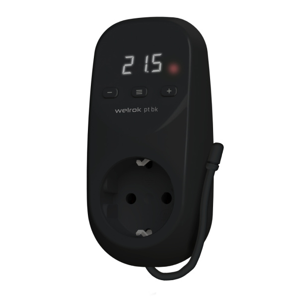 Welrok pt bk Терморегулятор цифровой с индикацией температуры в розетку 16 А, 3000 ВА, 0…30  °С
